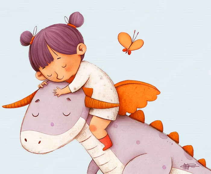Lovely illustration about a girl and a dragon
