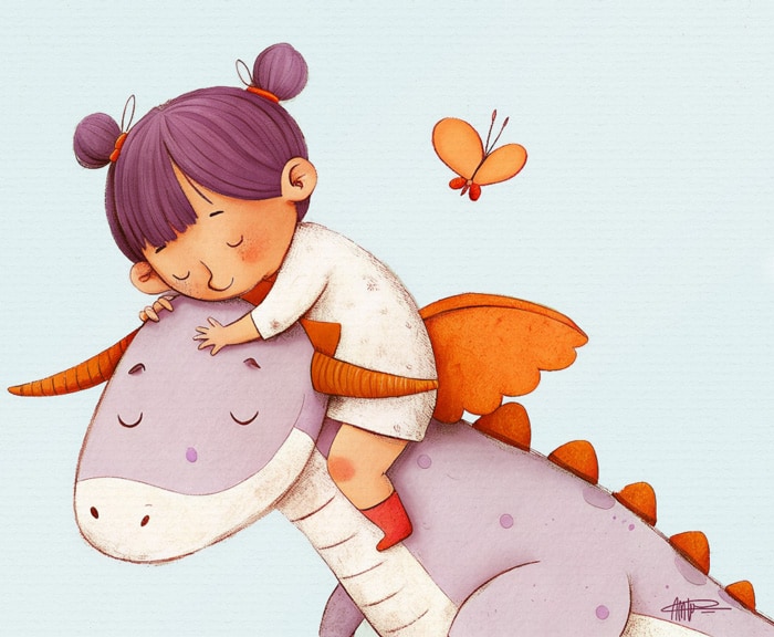 Lovely illustration about a girl and a dragon