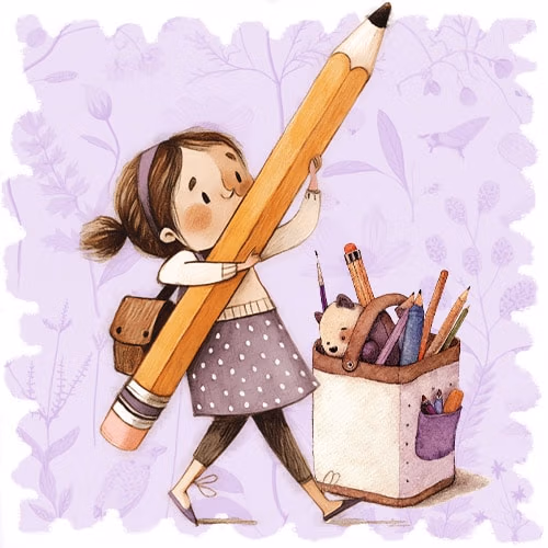 Menu Item Illustration - Little girl with huge pencil