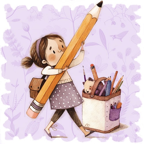 Menu Item Illustration - Little girl with huge pencil